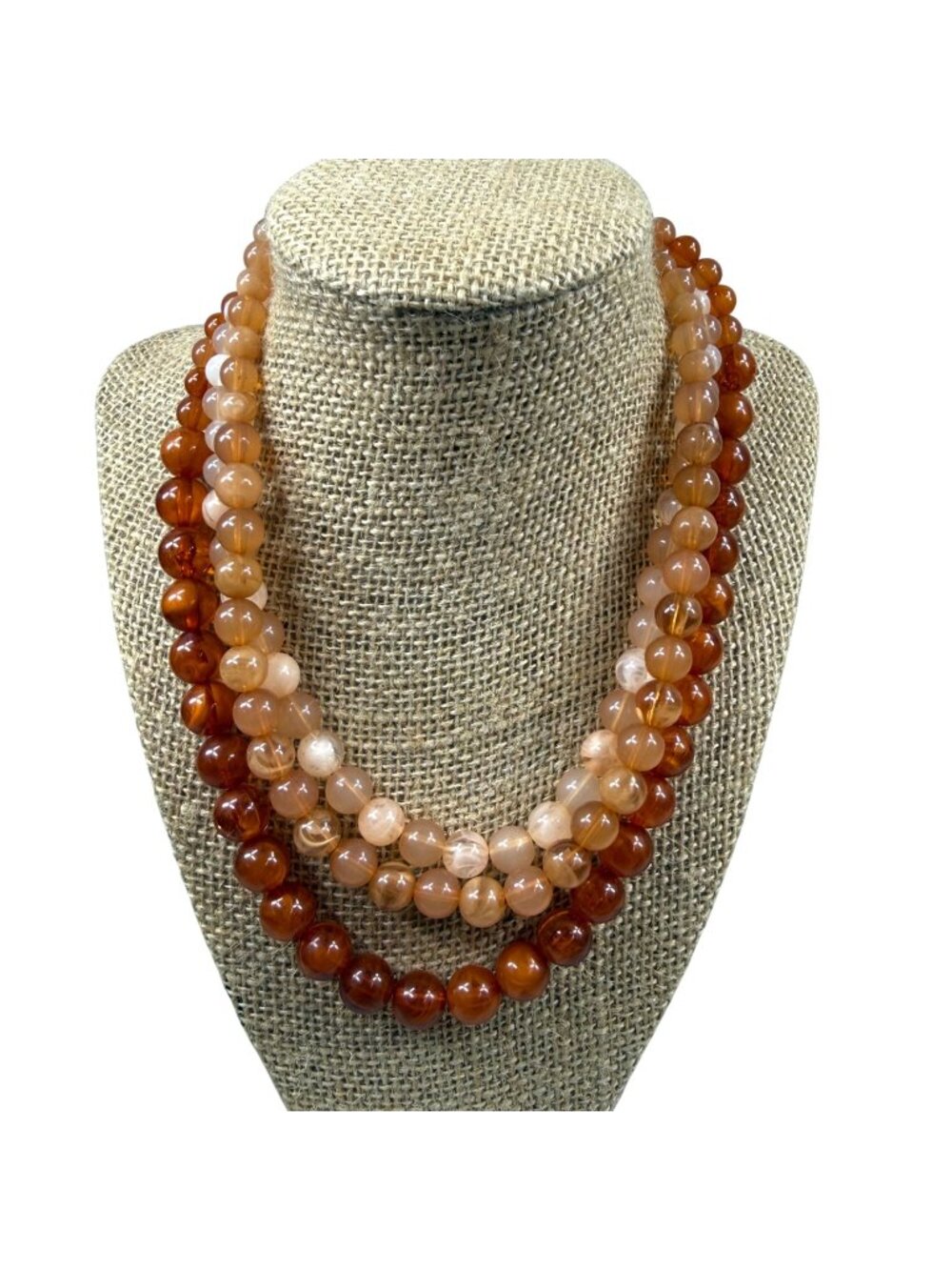 Orange Color Shades Beaded Multi-Layer Necklace Lobster Clasp Closure Vintage